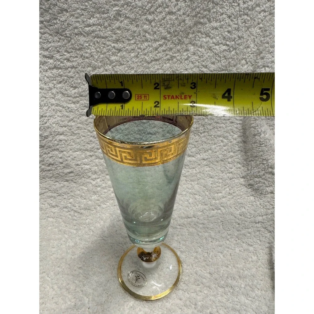 I Preziosi Italy Green Glass Flute 24K Gold Greek Key Handmade Vintage 7in